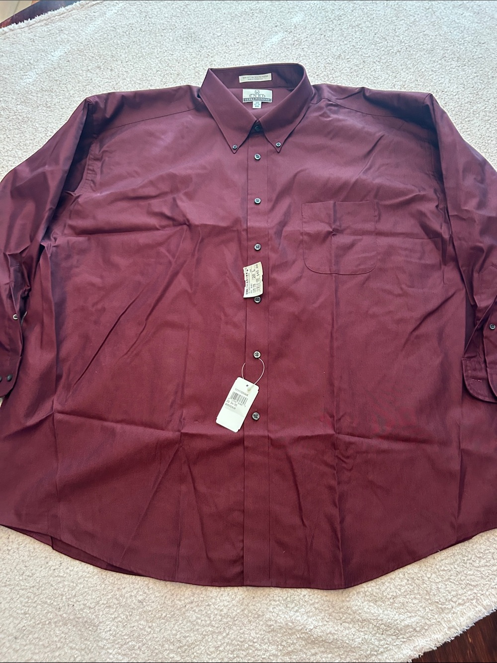 Enro NWT Classic Men's Button-Down Shirt in Burgundy - Tailored Cotton Blend
